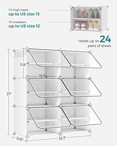 SONGMICS Shoe Rack, 6-Tier with Doors, 24-Pair Storage Cabinet