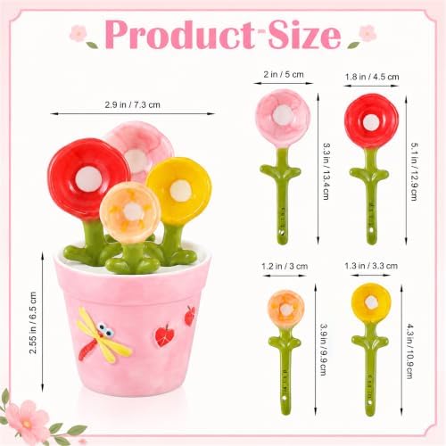 Cute Flower Ceramic Measuring Spoons Set with Base, Kitchen Decorate Gifts