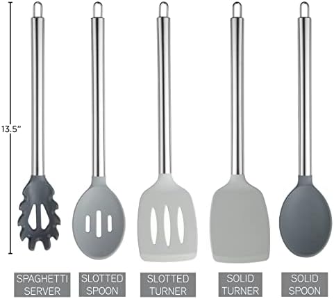 COOK WITH COLOR Silicone Cooking Utensils, Kitchen Utensil Set, Easy to Clean Silicone Kitchen Utensils, Cooking Utensils for Nonstick Cookware, Kitchen Gadgets Set, 5 Pieces, Grey Ombre