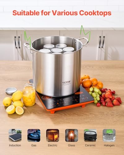 VEVOR 21 QT Canning Pot with Rack and Lid, Stainless Steel Waterbath Canner with Dual Handle and Glass Lid, Compatible with All Cooktops: Induction, Gas, Electric, Glass, Ceramic, Halogen