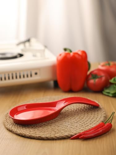 GDCZ Large Porcelain Spoon Rest for Kitchen Stove Top (Red)