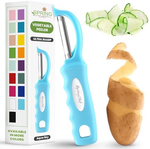 Spring Chef Swivel Potato Peeler for Kitchen w/Soft Grip Handle, Aqua Sky