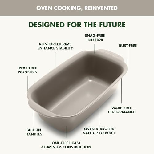 GreenPan Premiere Ovenware Healthy Ceramic Nonstick 1 lb. Loaf Baking Pan, PFAS-Free, Warp-Free Bakeware, Durable Quick Heating, Oven & Broiler Safe to 600F, Dishwasher Safe, Taupe
