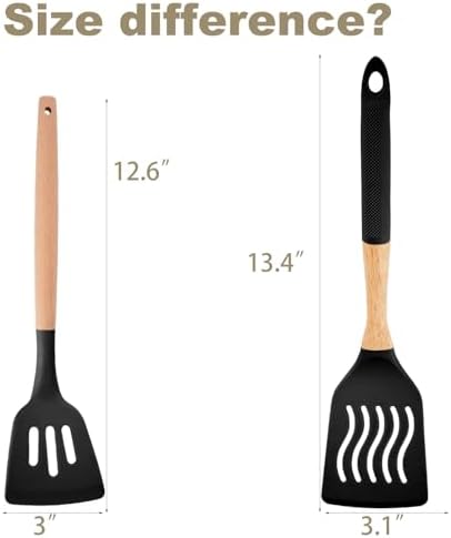 Kitchen Utensils Set - 7 PCS Non-Stick Silicone Cooking Utensils Set Spatula Set with Holder, Wooden Handle Spoon,Tongs,Whisk Kitchen Gadgets Tools Set for Nonstick Cookware (Black-7Max)
