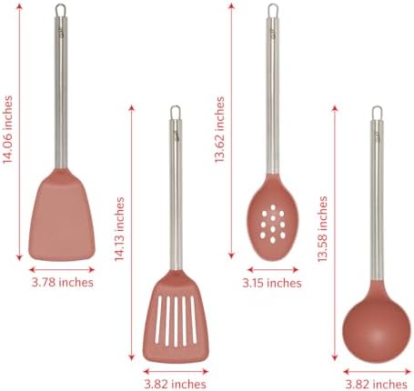 Glad Kitchen Utensils Set, 8pcs - Nonstick Cooking Tools with Stainless Steel Handles & Rotating Utensil Holder - Turners, Ladle, Spoon, Tongs, Spaghetti Server, and Skimmer - Dishwasher Safe, Rust