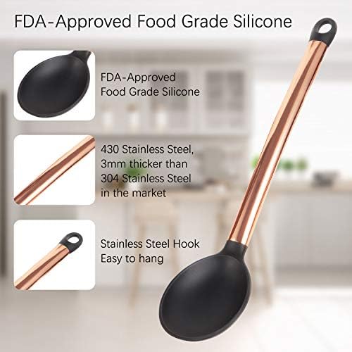 MIBOTE Silicone Cooking Kitchen Utensils Set, Wooden Handle, Coffee