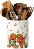 Christmas Gingerbread Man Ceramic Utensil Crock, Farmhouse Xmas Kitchen Utensil Holder, Countertop Storage Organizer, Christmas Decor Caddy for Spatulas, Baking Gadgets & Cooking Tools