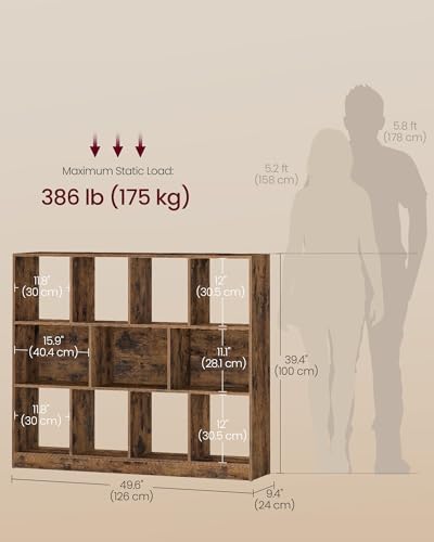 VASAGLE Bookshelf, 11 Cubes Storage Organizer, 49.6 x 9.5 x 39.4 Inches