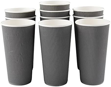 Restaurantware Ripple Wall Coffee Cups 10 Count 20 Ounce Insulated Gray Paper Cups, Rolled Rim Spill-Resistant Disposable Paper Non-Slip for Coffee, Beverages
