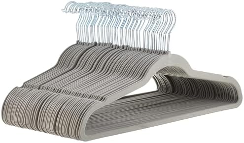 Amazon Basics Slim Velvet Non-Slip Space Saving Suit Clothes Hangers, Closet Organizer, Gray/Silver, 50-Pack