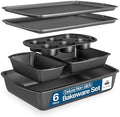 Bakken Swiss - Bakeware Set – 6 Piece – Stackable, Deluxe, Non-Stick Baking Pans for Professional and Home Cooking – Carbon Steel, Gray Coating