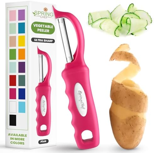 Spring Chef Swivel Vegetable Peeler for Kitchen w/Soft Grip Handle, Pink