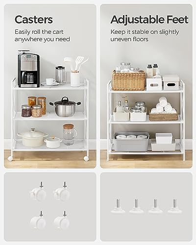 SONGMICS 3-Tier Steel Storage Rack with Wheels, Mesh Shelving Unit
