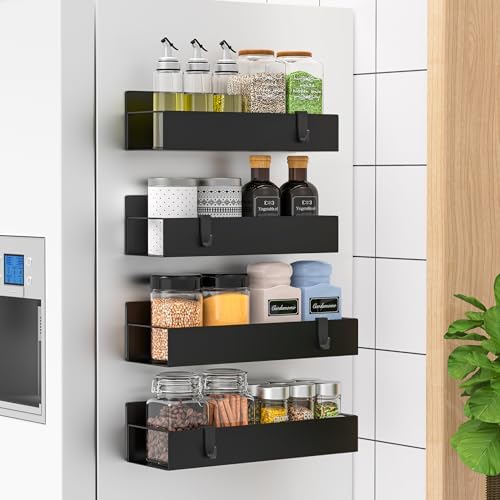 HuggieGems Magnetic Water Bottle Holder for Refrigerator, Cup Holder Organizer for Stanley and Tumbler for Kitchen, 4 Pack, Metal Black