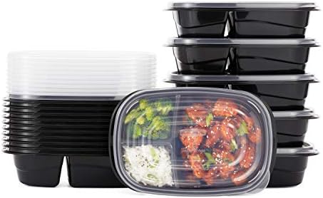 Rubbermaid 32-Piece Food Storage Containers with 2 Compartments and Lids for Lunch, Meal Prep, and Leftovers, Dishwasher Safe, 4.7-Cup, Black