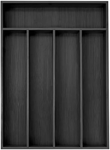 Besilord Bamboo Silverware Holder - Drawer Organizer with 5 Slots (Black)