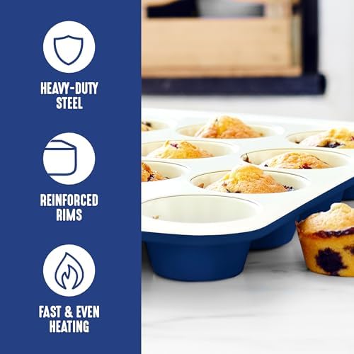 GreenLife 12 Cup Ceramic Nonstick Muffin Pan, Navy