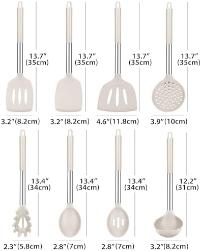 Silicone Kitchen Utensils Set, 8Pcs Cooking Utensils with Holder, Khaki