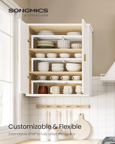 SONGMICS Spice Rack, Expandable Kitchen Countertop Shelf, Steel, Set of 3
