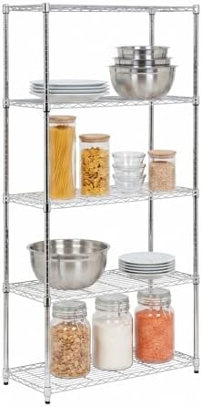 Honey-Can-Do 5-Tier Rolling Chrome Wire Shelf, NSF, 350 lb/Shelf, 36x18x72