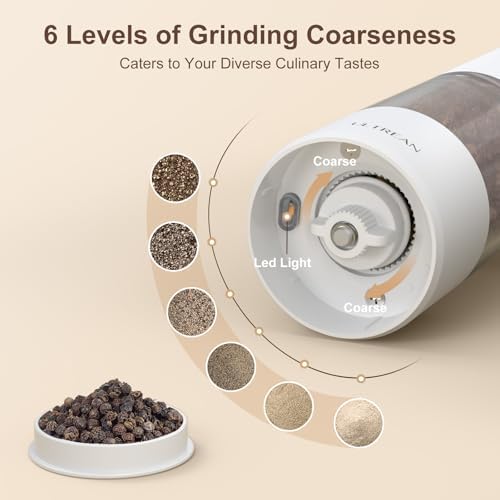 Ultrean Electric Salt and Pepper Grinder Set, Rechargeable,White