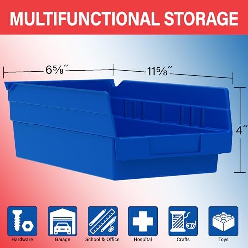 Akro-Mils 30130 Heavy Duty Plastic Shelf Bins, 12"x 6.5"x 4", Red, 12-Pk