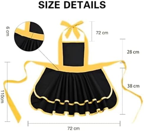 Violet Mist Cute Lovely Retro Aprons for Women Girls Lady Sexy Vintage Aprons Black Yellow Vintage 50s Apron Halloween Christmas Apron Cooking Kitchen Ruffle Apron for Housewife Waitress Mother's Gift