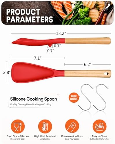 Badiano Silicone Cooking Spoon for Nonstick Cookwares, Multi-function,13.4"