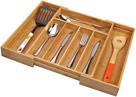 Utoplike Bamboo Cutlery Silverware Tray, Small Utensils Drawer Organizer