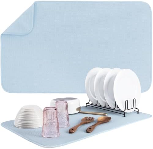 S&T INC. Dish Drying Mat, 18" x 30", Jumbo, Sky Blue
