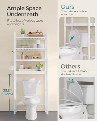 SONGMICS 4-Tier Bamboo Over The Toilet Storage, Adjustable Shelf, 72.8''H