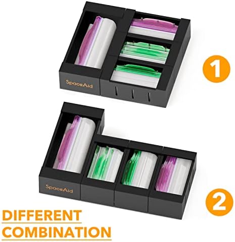 SpaceAid Bag Storage Organizer for Kitchen Drawer, Bamboo Organizer, Compatible with Gallon, Quart, Sandwich and Snack Variety Size Bag (4 Pack), Black