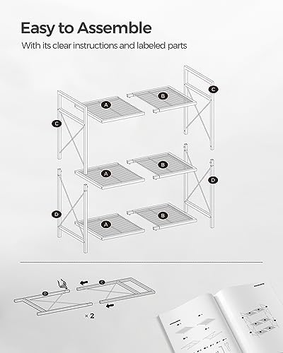 SONGMICS 3-Tier Steel Storage Rack with Wheels, Mesh Shelving Unit