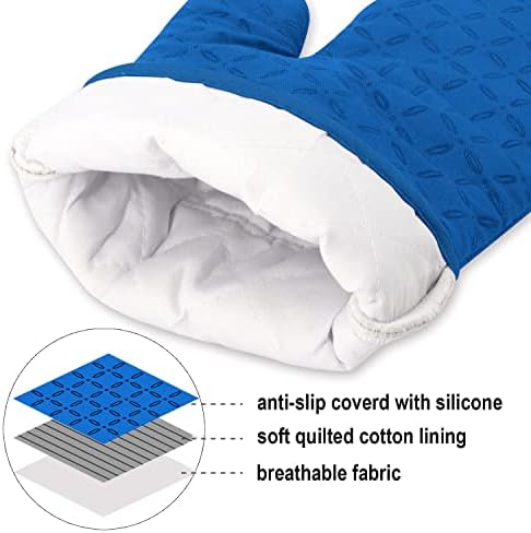 KEGOUU Oven Mitts and Pot Holders 6pcs Set, Kitchen Oven Glove High Heat Resistant 500 Degree Extra Long Oven Mitts and Potholder with Non-Slip Silicone Surface for Cooking (Royal Blue)