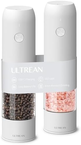 Ultrean Electric Salt and Pepper Grinder Set, Rechargeable,White