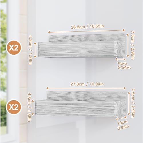 Mystozer Magnetic Spice Rack for Refrigerator Wood White, 4 Pack