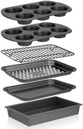 NutriChef 6-Piece Toaster Oven Bakeware Set, Compact Non-Stick Stackable Baking Pan Set with Muffin Pans, Roasting Tray & Baking Sheets, Durable Stain-Resistant Carbon Steel Design for Toaster Ovens