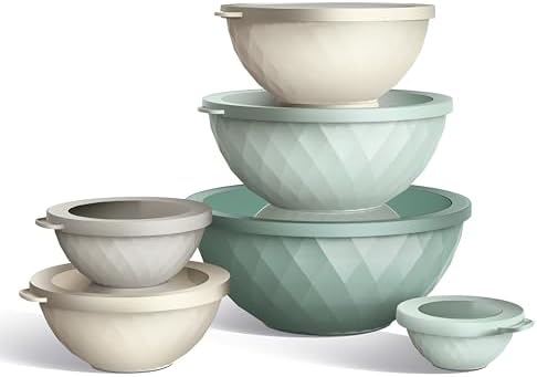 COOK WITH COLOR Mixing Bowls with Lids - 12 Piece Plastic Nesting Bowls Set includes 6 Prep Bowls and 6 Lids, Microwave Safe Mixing Bowl Set, Mint Diamond
