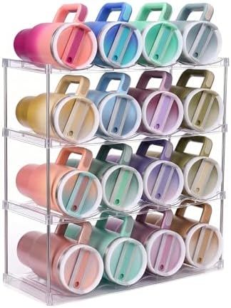 Large Compartment Water Bottle Organizer, Stackable Water Bottle Holder for Stanley 40 oz Tumbler, Clear Tumbler Organizer for Cabinet, Kitchen Pantry or Countertop, 3 Pack (4 Pack)