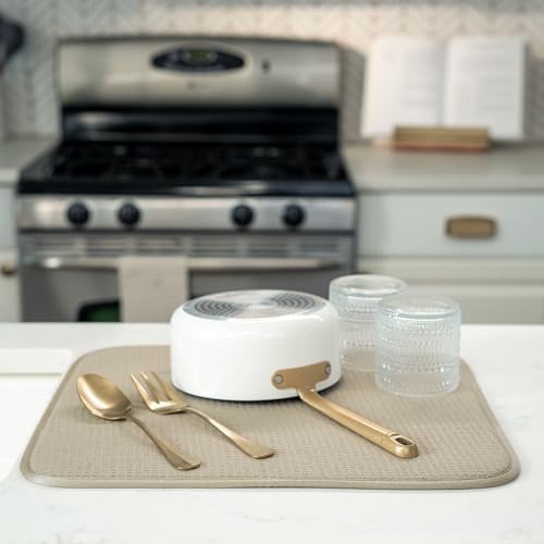 S&T INC. Dish Drying Mat, 16" x 18", Large, Beige