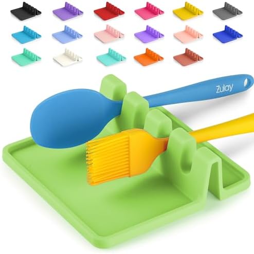 Zulay Kitchen Silicone Utensil Rest with Drip Pad for Multiple Utensils - BPA-Free, Heat-Resistant Spoon Rest & Spoon Holder for Stove Top - Kitchen Utensil Holder for Ladles & Tongs - Green