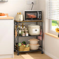 ThreeHio Rolling Kitchen Microwave Cart with Power Outlet, 3 Tier Microwave Table Stand with Storage, Kitchen Utility Cart on Wheels, Small Coffee Cart Shelf Rack Organizer for Living Room Office