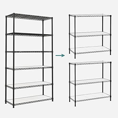 SONGMICS 6-Tier Storage Shelves, Adjustable Wire Shelving Unit, 8 Hooks