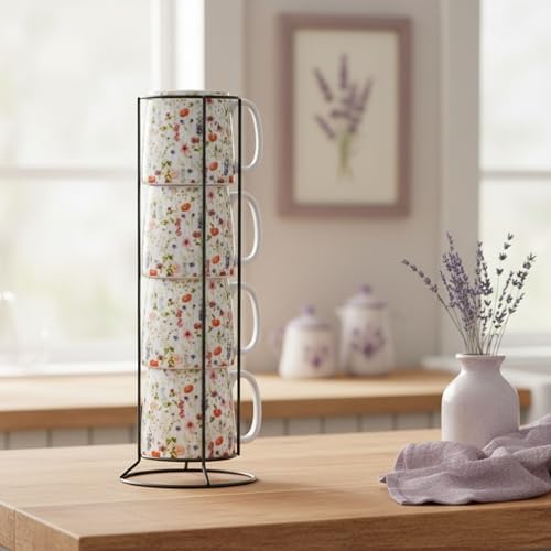 10 Strawberry Street Bella Flora Espresso Demitasse Stack, Set of 4 (Wildflower)