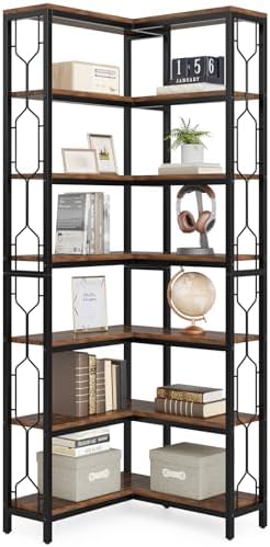 Tribesigns Corner Shelf, 7-Tier Industrial Corner Bookshelf and Bookcase