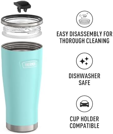 THERMOS Icon Series 24oz Stainless Steel Tumbler with Slide Lock Lid, Leakproof, Fits Cupholder, Dishwasher Safe, Griptec™ Non‑Slip Base, Keeps Drinks Hot 6 Hrs/Cold 22 Hrs, Sea Green