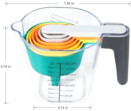19-Pc Magnetic Measuring Cups and Spoons Set, with Lid, Black