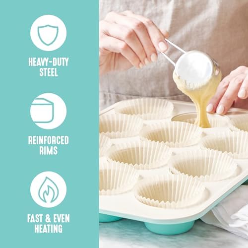 GreenLife 12 Cup Ceramic Nonstick Muffin Pan, Turquoise