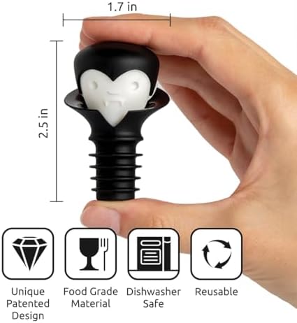 OTOTO 2 in 1 Wine Stopper & Pourer - Wine Cap, Wine Cork - Vampire, Halloween Gifts, Emo Accessories, Gothic Kitchen, Goth Gifts, Bat, Kitchen Gadgets - (Count Corkula)