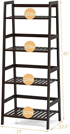 COSTWAY 4-Tier Ladder Shelf, Bamboo Plant Stand Rack